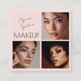 Elegant Blush Pink Black Script 3 Photo Makeup Quadratische Visitenkarte