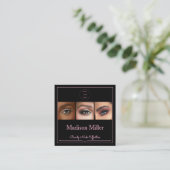 Elegant Blush Pink Black Script 3 Photo Makeup Squ Quadratische Visitenkarte (Stehend Vorderseite)