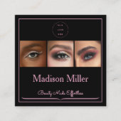 Elegant Blush Pink Black Script 3 Photo Makeup Squ Quadratische Visitenkarte (Vorderseite)