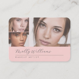 Elegant Blush Pink Black Script 3 Photo Makeup Visitenkarte