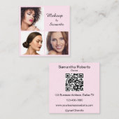 Elegant Blush Pink Black Script 3 Photo QR Makeup Quadratische Visitenkarte (Vorne/Hinten)