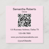 Elegant Blush Pink Black Script 3 Photo QR Makeup Quadratische Visitenkarte (Rückseite)
