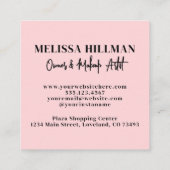 Elegant Blush Pink Black Script Photo Makeup Quadratische Visitenkarte (Rückseite)