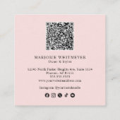 Elegant Blush Pink Black Script QR Code Makeup Quadratische Visitenkarte (Rückseite)