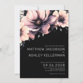 Elegant Blush Pink Black Wedding Floral Einladung (Vorderseite)