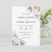 Elegant Blush Pink & Blue Floral Wedding Einladung (Stehend Vorderseite)