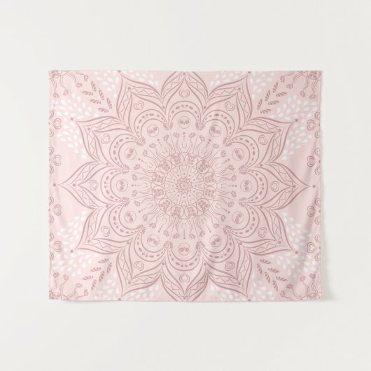 Elegant Blush Pink Boho Mandala Girly Wandteppich (Vorderseite (Horizontal))