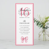 Elegant Blush Pink Bow 16th Birthday Program Menu  Einladung (Stehend Vorderseite)