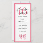 Elegant Blush Pink Bow 16th Birthday Program Menu  Einladung (Vorderseite)