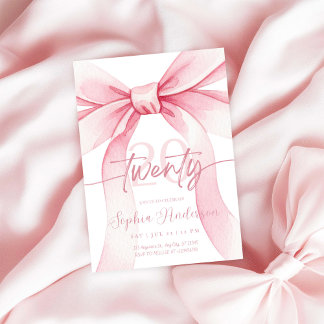 Elegant Blush Pink Bow 20th Birthday Einladung