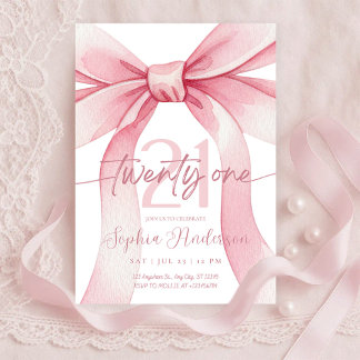 Elegant Blush Pink Bow 21th Birthday Einladung