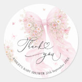 Elegant Blush Pink Bow Baby Shower Thank You  Runder Aufkleber (Vorderseite)