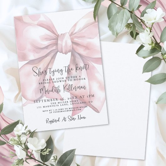 Elegant Blush Pink Bow Bridal Shower Einladung