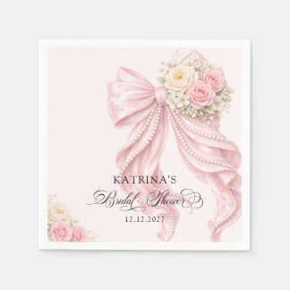 Elegant Blush Pink Bow Bridal Shower Serviette