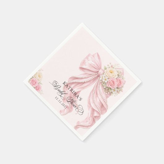 Elegant Blush Pink Bow Bridal Shower Serviette (Ecke)