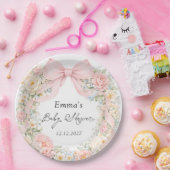 Elegant Blush Pink Bow Floral Baby Shower Pappteller (Party)