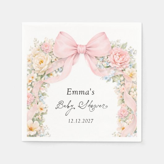 Elegant Blush Pink Bow Floral Baby Shower Serviette (Vorderseite)