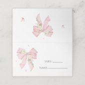 Elegant Blush Pink Bow Floral  Place Card Platzkarte (Außenseite Aufgefaltet)
