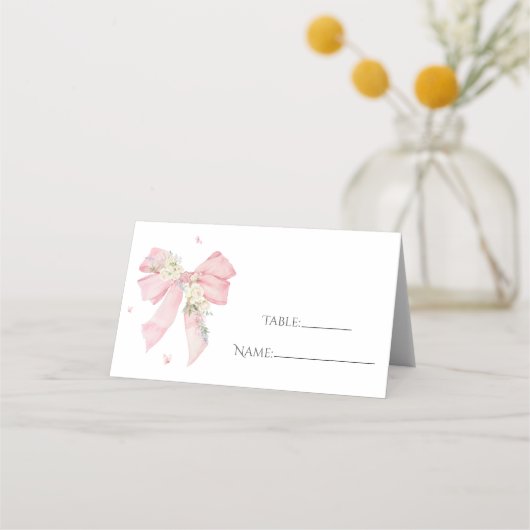 Elegant Blush Pink Bow Floral  Place Card Platzkarte (Vorderseite)