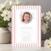 Elegant Blush Pink Bow Photo Girl First Communion Einladung
