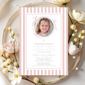 Elegant Blush Pink Bow Photo Girl First Communion Einladung