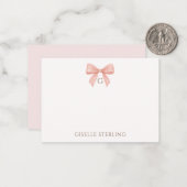Elegant Blush Pink Bow Watercolor Monogram Mitteilungskarte (Vorderseite/Rückseite Beispiel)