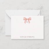 Elegant Blush Pink Bow Watercolor Monogram Mitteilungskarte (Vorderseite)