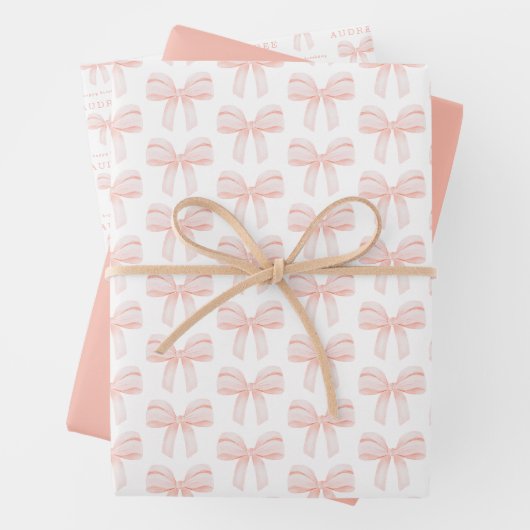 Elegant Blush Pink Coquette Bow Birthday Geschenkpapier Set (Beispiel)
