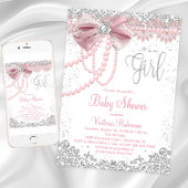 Elegant Blush Pink Diamond Pearl Girly Baby Shower Einladung