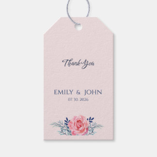 Elegant Blush Pink Dusty Blue Floral wedding Favor Geschenkanhänger