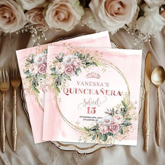 Elegant Blush Pink Eucalyptus Quince Napkins Serviette