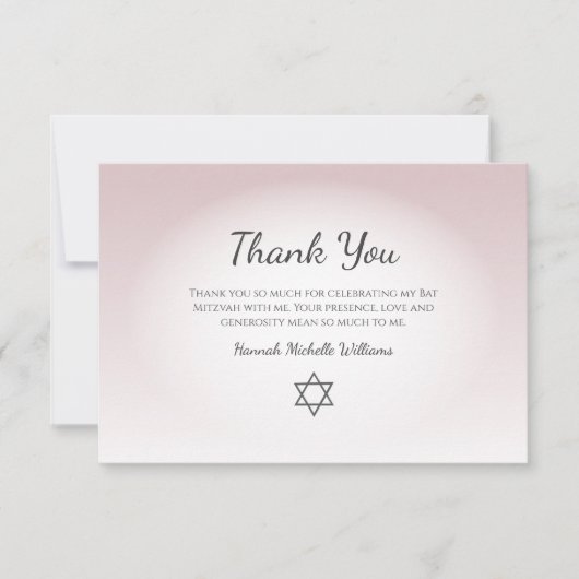 Elegant Blush Pink Feminine Simple Bat Mitzvah Dankeskarte (Vorderseite)