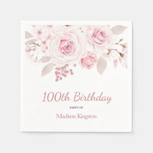 Elegant Blush Pink Floral 100. Geburtstagsparty Serviette