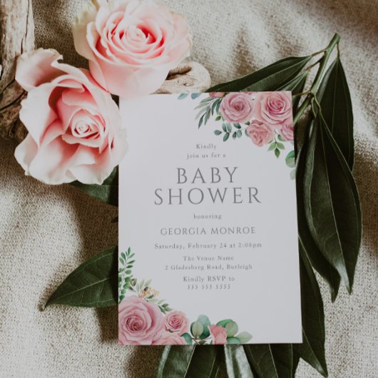 Elegant Blush Pink Floral Baby Shower Invitation Einladung