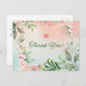 Elegant Blush Pink Floral Bridal Dankeschön Karte (Vorne/Hinten)