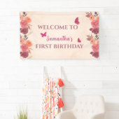 Elegant Blush Pink Floral Butterrfly 1st Birthday Banner (Insitu)