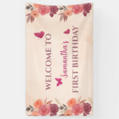 Elegant Blush Pink Floral Butterrfly 1st Birthday Banner (Vertikal)
