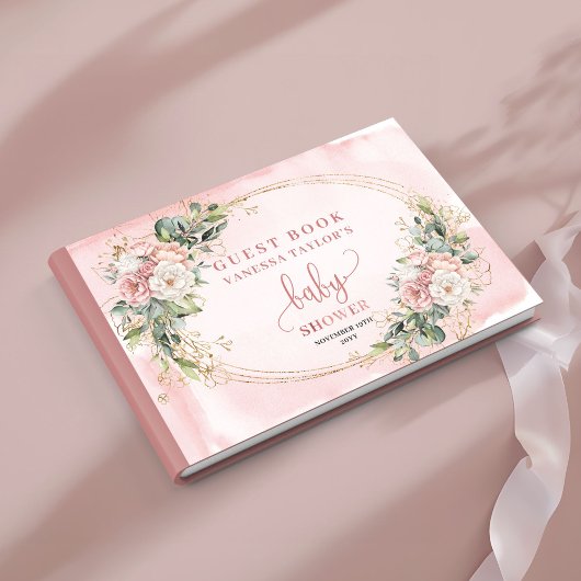 Elegant Blush Pink Floral Eucalyptus Guest Book Gästebuch