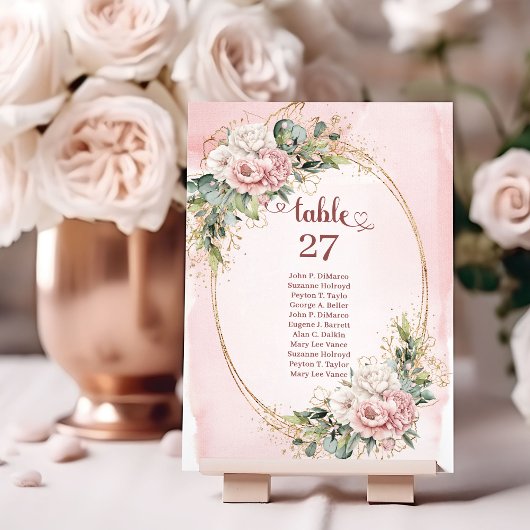 Elegant Blush Pink Floral Eucalyptus Table Number Tischnummer