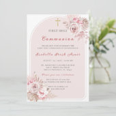 Elegant Blush Pink Floral First Holy Communion Einladung (Stehend Vorderseite)