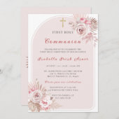Elegant Blush Pink Floral First Holy Communion Einladung (Vorne/Hinten)