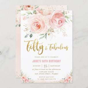 Elegant Blush Pink Floral Gold 50 und fabelhaft Einladung