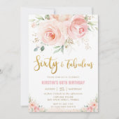 Elegant Blush Pink Floral Gold 60 und fabelhaft Einladung (Vorderseite)