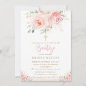 Elegant Blush Pink Floral Gold Bautizo Spanisch Einladung (Vorderseite)