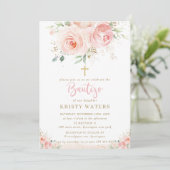 Elegant Blush Pink Floral Gold Bautizo Spanisch Einladung (Stehend Vorderseite)