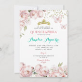 Elegant Blush Pink Floral mexikanische Quinceañera Einladung (Vorderseite)