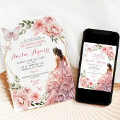 Elegant Blush Pink Floral mexikanische Quinceañera Einladung