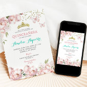 Elegant Blush Pink Floral mexikanische Quinceañera Einladung