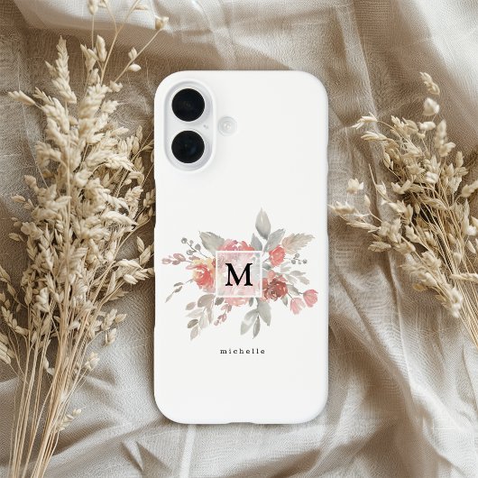 Elegant Blush Pink Floral Monogram Case-Mate iPhone Hülle
