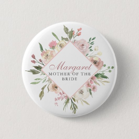 Elegant Blush Pink Floral Mutter der Braut Button (Vorderseite)